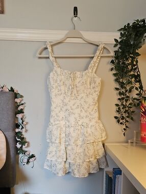 Altar'd State Cream Floral Tie-Front Dress with Lavender Accents